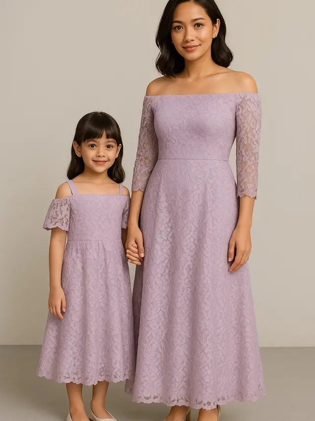 7 Model Long Dress Brokat Kembar Ibu dan Anak