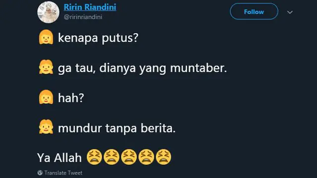 Deretan Twit Kocak 'Kenapa Putus' ala Warganet, Ujungnya Bikin Baper