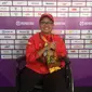 Pecatur Indonesia, Nasip Farta Simanja, meraih dua medali emas pada Asian Para Games 2018, di Cempaka Putih, Jakarta, Rabu (10/10/2018). (Bola.com/Benediktus Gerendo Pradigdo)
