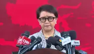 Menteri Luar Negeri RI Retno Marsudi dalam pernyataan pers di Istana Merdeka, Jakarta, Rabu (17/4/2024). (Youtube Sekretariat Presiden)