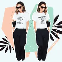 Tampil kekinian dengan padu padan t-shirt slogan. (Image: Pinterest)