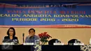 Ketua Pansel Komjen Purn Imam Sudjarwo dan Sekretaris Pansel Kompolnas Yenti Ganarsih (kiri) ketika menghadiri seleksi 81 calon anggota Komisi Kepolisian Nasional (Kompolnas) di Jakarta, Kamis (10/3). (Liputan6.com/Johan Tallo)