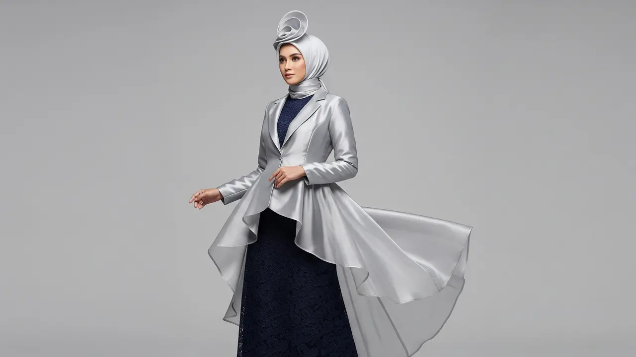 Inspirasi Model Gamis Brokat Kombinasi Blazer Organza