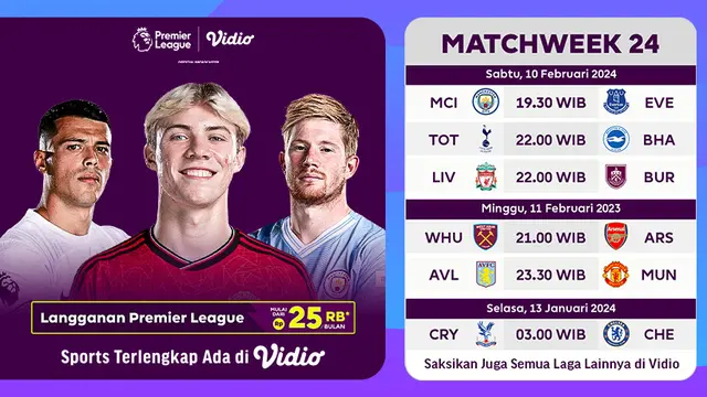Jadwal Liga Inggris 2023/2024 Pekan-24