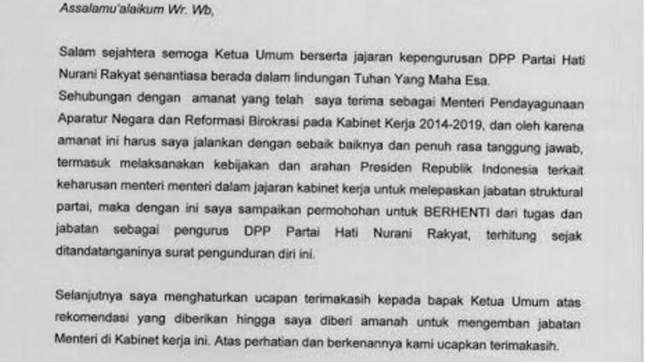 Surat Pengunduran Diri Yuddy Chrisnandi