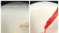 Ilmuwan Tiongkok kembangkan mangkuk toilet, yang terbuat dari campuran butiran pasir plastik dan lapisan hidrofobik, kemudian dilumasi dengan minyak silikon. Sumber: odditycentral & Youtube: New Scientist