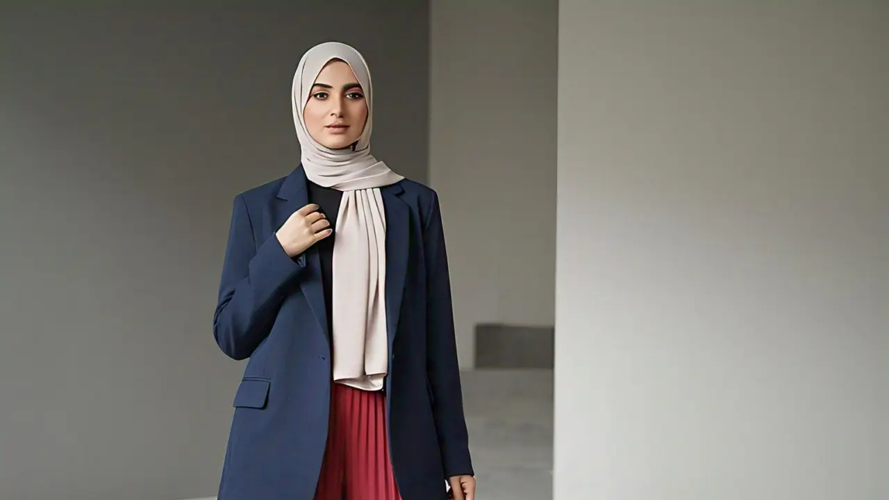 Setelan Blazer Oversize dengan Rok Plisket