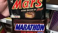 Perubahan bungkus Snickers ke Marathon (dok Instagram @newfoodsuk/https://www.instagram.com/p/B2d89NXHvxE/Ossid Duha Jussas Salma)