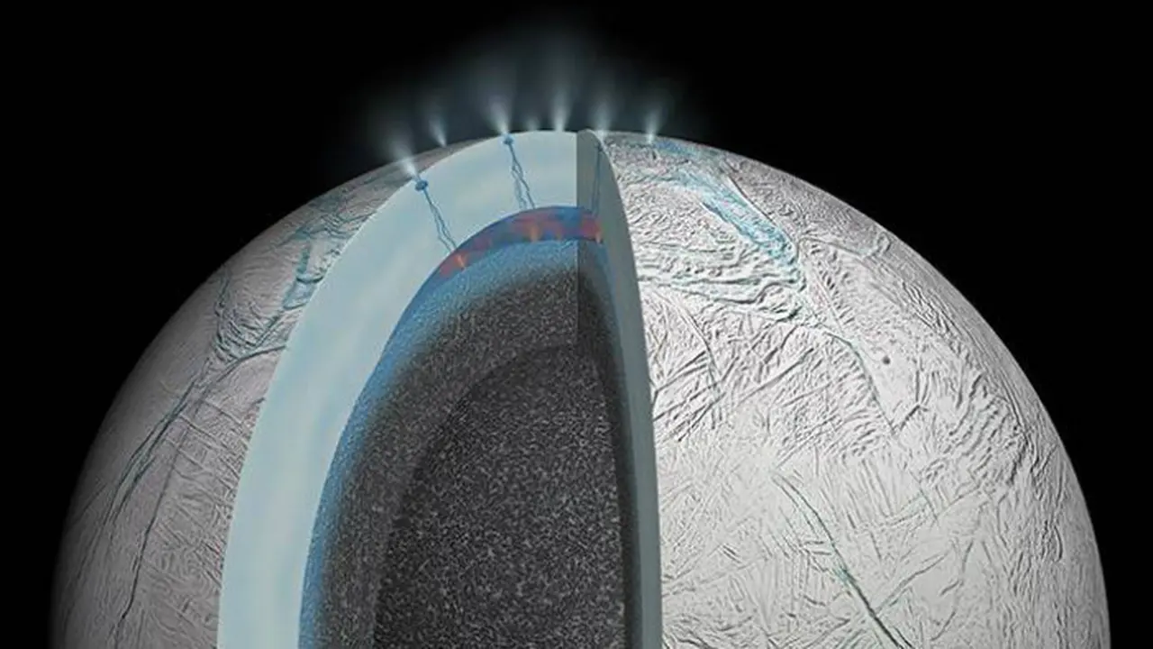 Ilustrasi salah satu bulan Saturnus, Enceladus