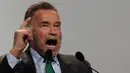 Aktor Arnold Schwarzenegger saat menjadi pembicara dalam Konferensi Perubahan Iklim PBB COP24 di Katowice, Polandia (3/12). (AFP Photo/Janek Skarzynski)
