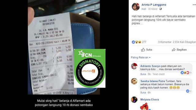 [Cek Fakta] Struk Belanja Alfamart