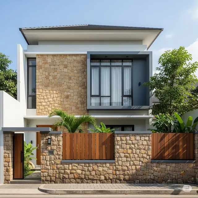 Desain dengan Pagar Tinggi dan Batu Alam