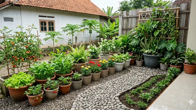 Ide Kebun Rumah Campuran Sayur Buah dan Tanaman Hias dalam Satu Area/Gemini