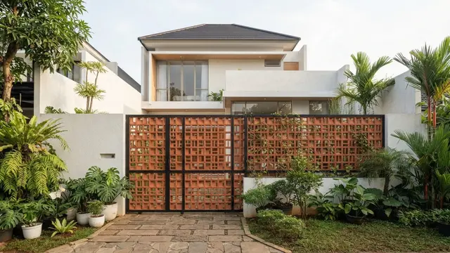 Inspirasi Rumah dengan Pagar Warna Terracotta yang Terlihat Hangat dan Elegan