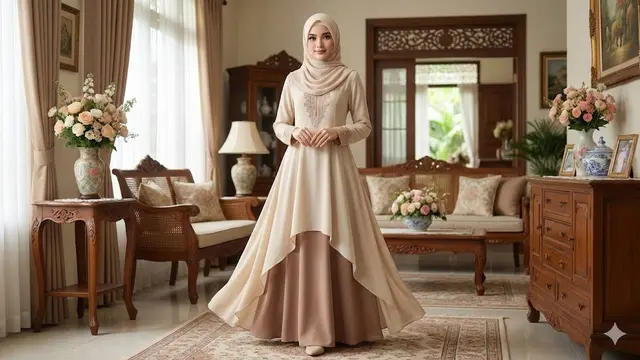 Tren Gamis Layer Modern Rok Depan Pendek untuk Lebaran
