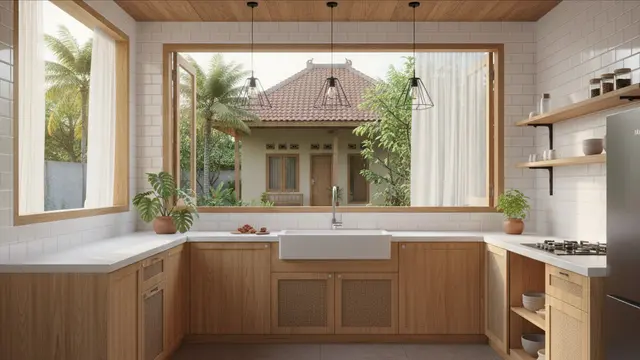 Desain Dapur Kecil Ala Tropis dengan Nuansa Kayu untuk Rumah Desa yang Hangat