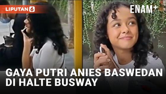VIDEO: Putri Baswedan Terciduk Duduk di Halte Busway, Netizen: Cantik Banget