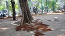 Suasana lokasi kejadian ledakan di kawasan Monumen Nasional, Jakarta, Selasa (3/12/2019).  Ledakan tersebut diduga berasal dari granat asap dan mengakibatkan dua orang anggota TNI terluka, korban langsung dievakuasi ke RSPAD Gatot Subroto Jakarta. (Liputan6.com/Helmi Fithriansyah)