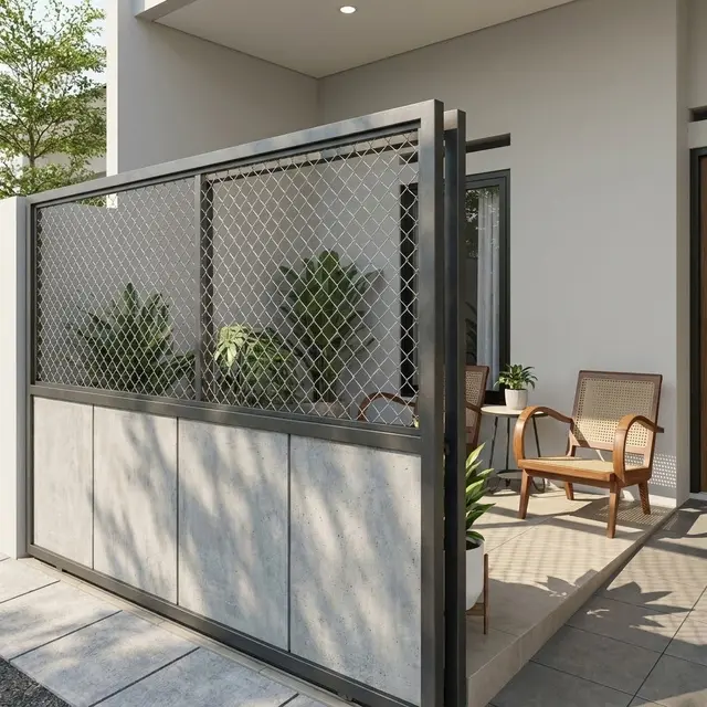 Pagar Rumah Kombinasi Besi Galvanis dan Panel GRC