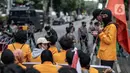 Massa yang tergabung dalam BEM Nusantara menggelar aksi di kawasan Patung Kuda, Jakarta, Kamis (1/9/2022). Dalam aksinya mereka menolak naiknya harga BBM yang dinilai merugikan rakyat kecil. (Liputan6.com/Faizal Fanani)