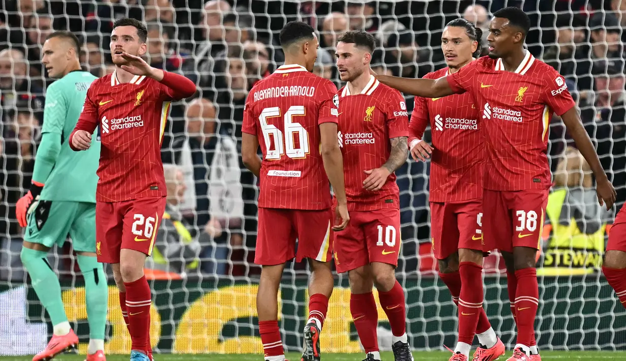 Bermain di Anfield Stadium, Liverpool sukses mengalahkan Bologna dengan skor 2-0. (Paul ELLIS/AFP)