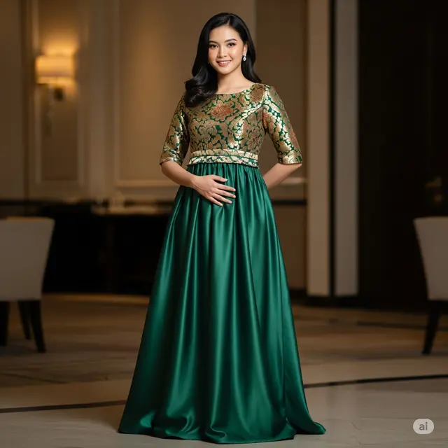 Contoh Model Brokat Dress Kombinasi Satin Dress Empire Waist Brokat-Satin. Foto: Gemini