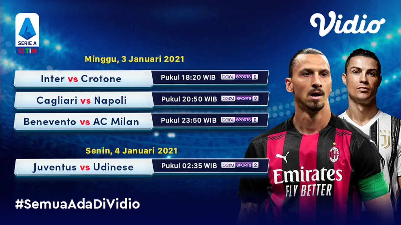 Jadwal Liga Italia pekan ke-15 di Vidio