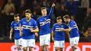 Striker Sampdoria, Patrik Schick, melakukan selebrasi usai mencetak gol ke gawang Pescara pada laga lanjutan Serie A di Stadion Luigi Ferraris, Genoa, (04/03/2017). (EPA/Simone Arveda)