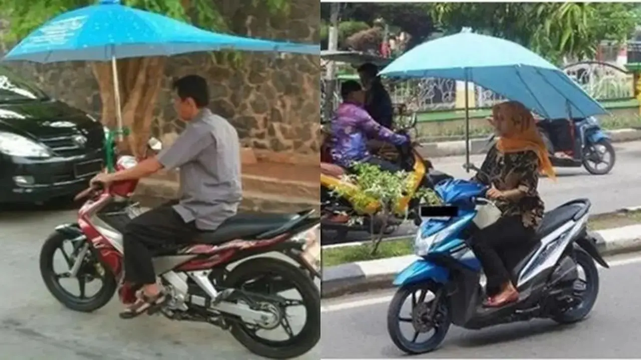 Kumpulan Potret Cara Unik Pemotor Mencegah Kulit Tersengat Panasnya Sinar Matahari