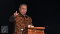 Ketua Umum Partai Demokrat, Susilo Bambang Yudhoyono memberikan sambutan dalam perayaan Natal Nusantara partai Demokrat di JCC, Senayan, Jakarta, Sabtu (21/1). (Liputan6.com/Yoppy Renato)