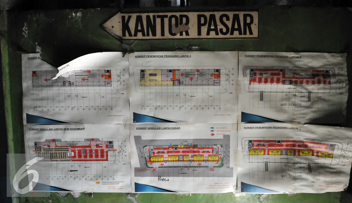 Tampak peta penempatan pedagang di Pasar Blok A, Jakarta, Selasa (27/10/2015). Pasar yang dibangun pada 1971 akan dibangun menjadi pasar modern, hotel, dan stasiun angkutan massal cepat (MRT). (Liputan6.com/Helmi Afandi)
