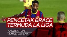 Berita motion grafis 5 besar pencetak brace termuda di Liga Spanyol. Wonderkid Barcelona mendominasi.