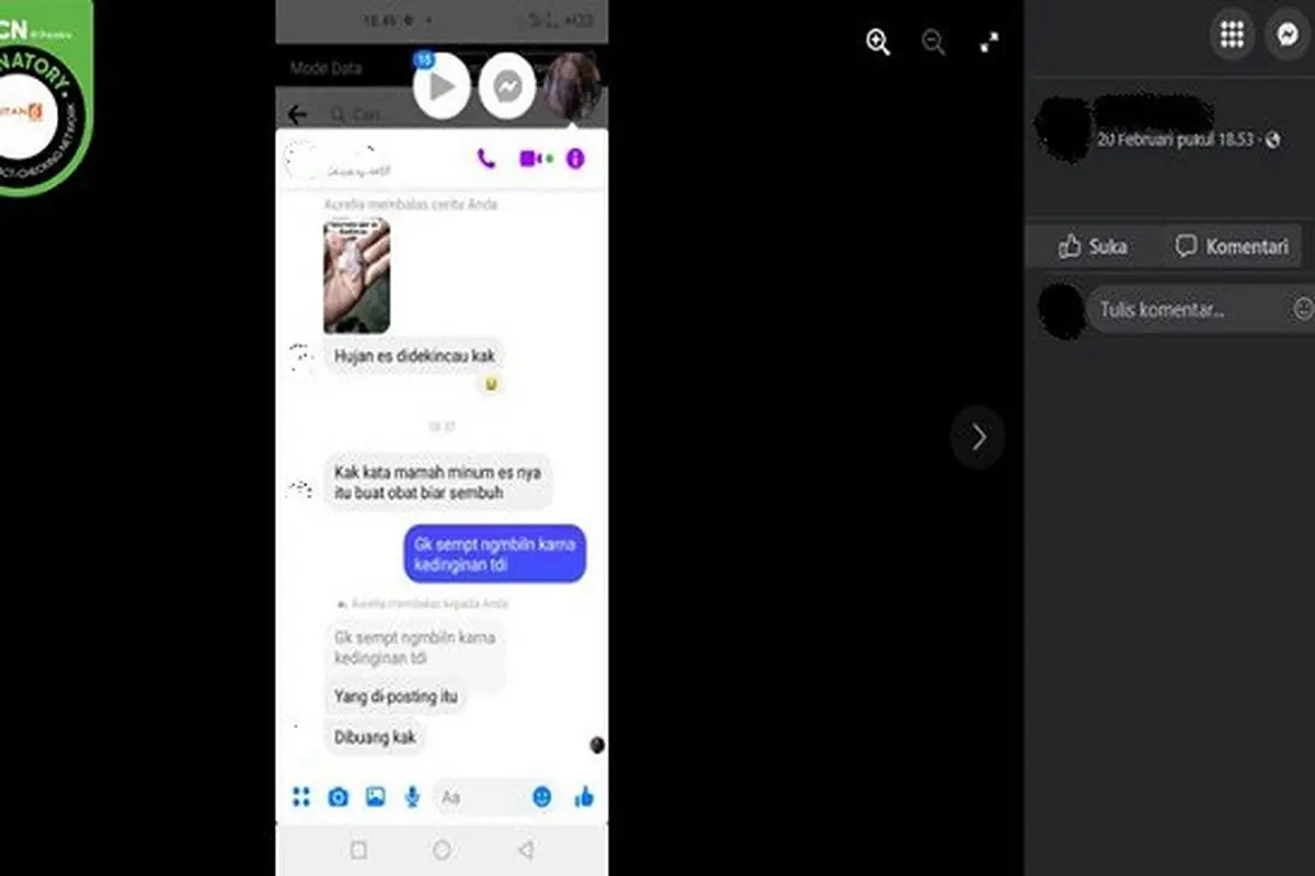 Gambar Tangkapan Layar Klaim Mengonsumsi Hujan Es dapat Meningkatkan Imun Tubuh (sumber: Facebook).