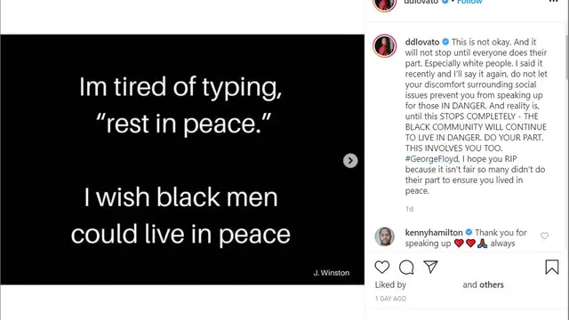Unggahan Demi Lovato atas kematian George Floyd. (Instagram/ ddlovato)