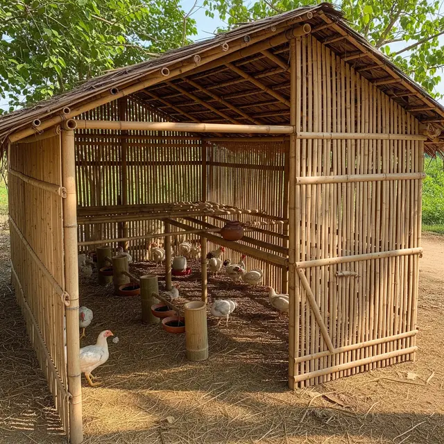 Kandang Broiler Sederhana dari Bambu (AI Generated)