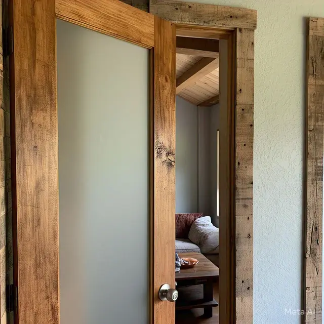 Pintu Kayu dengan Inset Kaca Frosted. Model pintu minimalis dari kayu yang tren di 2025