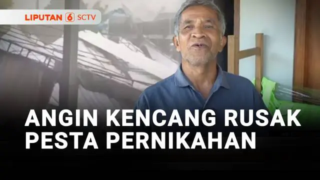 Diterjang angin kencang, tenda yang digunakan acara pernikahan roboh dan porak-poranda. Warga membangun ulang tenda untuk acara resepsi pernikahan.