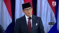 Calon wakil presiden nomor urut 02 Sandiaga Uno saat Debat Kelima Pilpres 2019. (Liputan6.com)