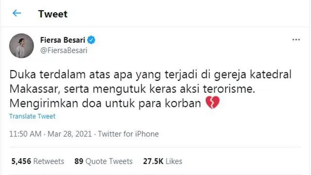 Fiersa Besari kutuk aksi bom bunuh diri di Gereja Katedral Makasar