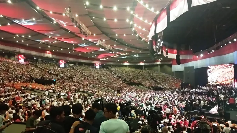 Suasana lokasi pidato politik Jokowi di Sentul Internasional Convention Center (SICC), Bogor, Jawa Barat. (Merdeka.com/Ahda Bayhaqi)