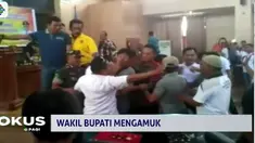 Wakil Bupati Mohammad Asrar Abdul, yang saat itu tengah duduk bersama Bupati Aptripel Tumimomor, tiba tiba mengamuk.