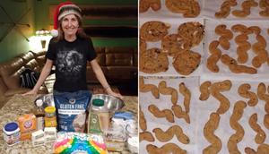 Pemburu ular Donna Kalil dengan beberapa bahan untuk kue liburan, ditambah beragam hasil jadi kue tersebut. [Sumber: New York Post]