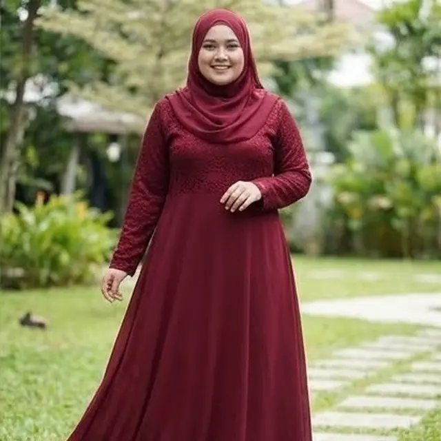 Model Gamis Brokat Buat Orang Gemuk