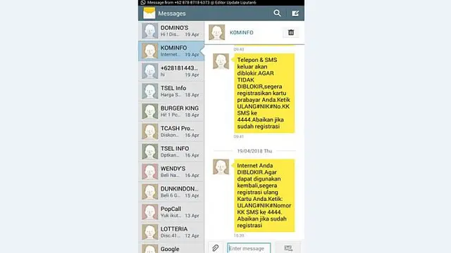 SMS dari operator
