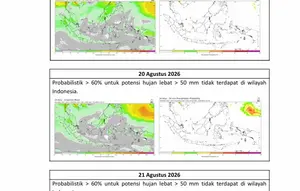 Prakiraan Cuaca BMKG hingga 21 Agustus, Jakarta Berpotensi Hujan