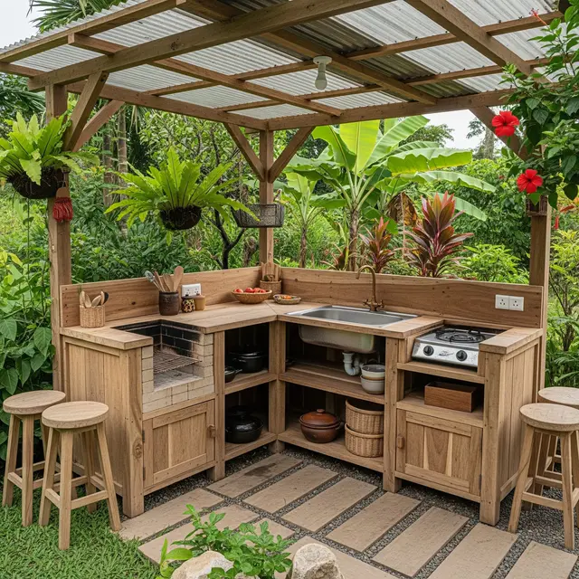 9 Desain Dapur Outdoor Gaya Rustic dari Kayu Lokal yang Hemat Biaya