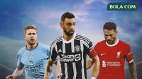Premier League - Kevin De Bruyne, Bruno Fernandes, Alexis Mac Allister (Bola.com/Adreanus Titus)