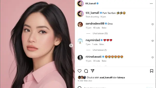 Titi Kamal coba Filter AI yang mengubah jadi seperti orang Korea (Foto: Instagram titi_kamall)