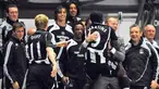 Newcastle United's Obafemi Martins celebrates with Alan Shearer after scored the second goal during English Premier League match at St James' Park on May 11, 2009. AFP PHOTO/ANDREW YATES