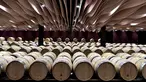 Ratusan drum anggur yang berada di gudang anggur Chateau de Beychevelle di Saint Julien de Beychevelle, Prancis (30/3). (AFP/Georges Gobet)